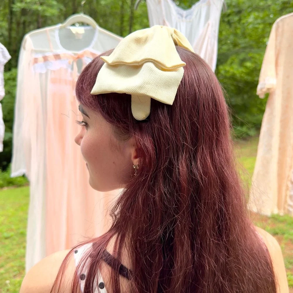 40s large cream double bow headband w/ a textured weave Women’s one size